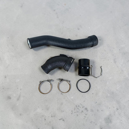 Aluminum N55 charge pipes for BMW 335i, 435i, M2, M135i, M235i, X3, X4 from Palenon Performance, shown installed on engine.