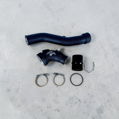 Palenon Performance N55 aluminum charge pipes for BMW 335i, 435i, M2, X3, and X4 engine upgrades, shown in a close-up view.