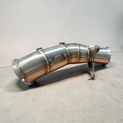 Palenon Performance N55 racing downpipe for BMW 335i, 435i, M2, M135i, M235i, showing stainless steel construction and EWG/PWG options.