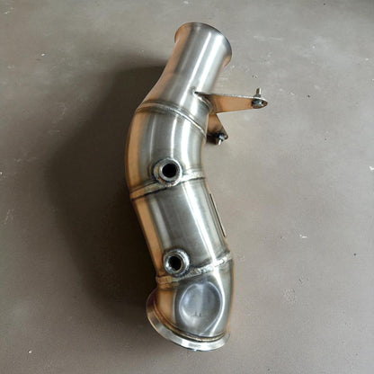 Palenon Performance N55 racing downpipe for BMW 335i, 435i, M2, M135i, M235i with EWG and PWG, showing polished metal construction.