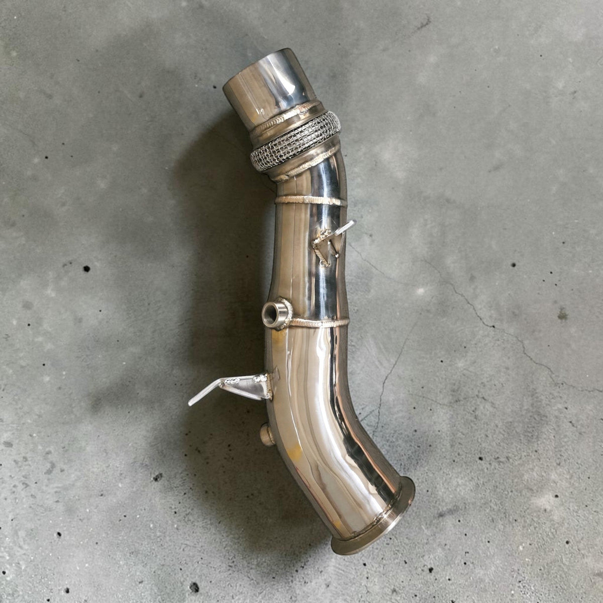 Stainless steel N55 downpipe for BMW 535i, 640i, 740i, X5, X6 F chassis, by Palenon Performance, with flange and pipe sections