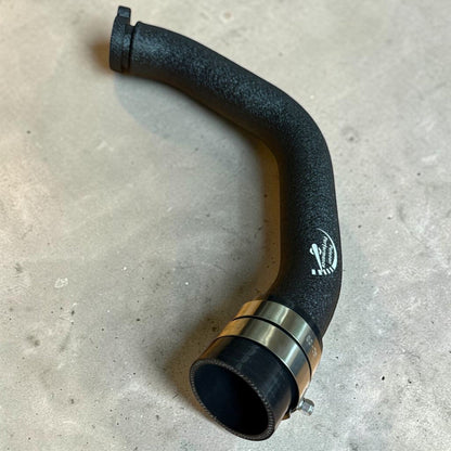 Palenon Performance aluminum S55 charge pipe upgrade for BMW F87 M2C, F80 M3, F82 M4 shown in black with smooth fittings