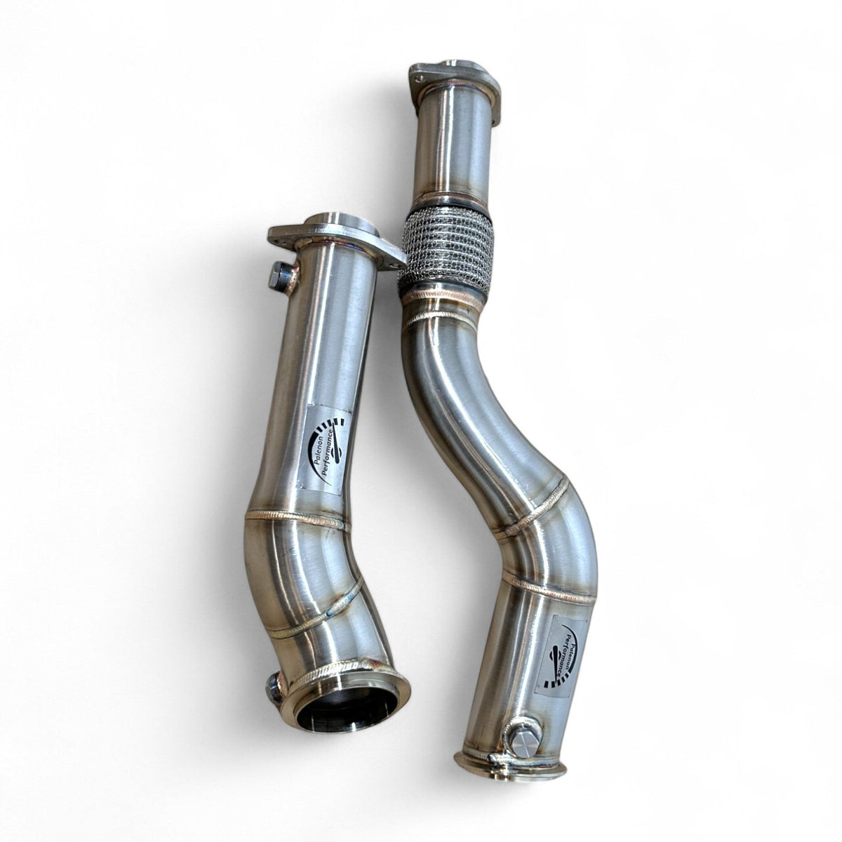 Palenon Performance S58 catless race downpipe for BMW M3 G80, M2 G87, M4 G82 G83 with high-flow design and stainless steel construction.