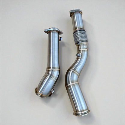 Palenon Performance S58 stainless steel race downpipe for BMW M3 G80, M2 G87, M4 G82 G83, showing polished metal piping and fittings