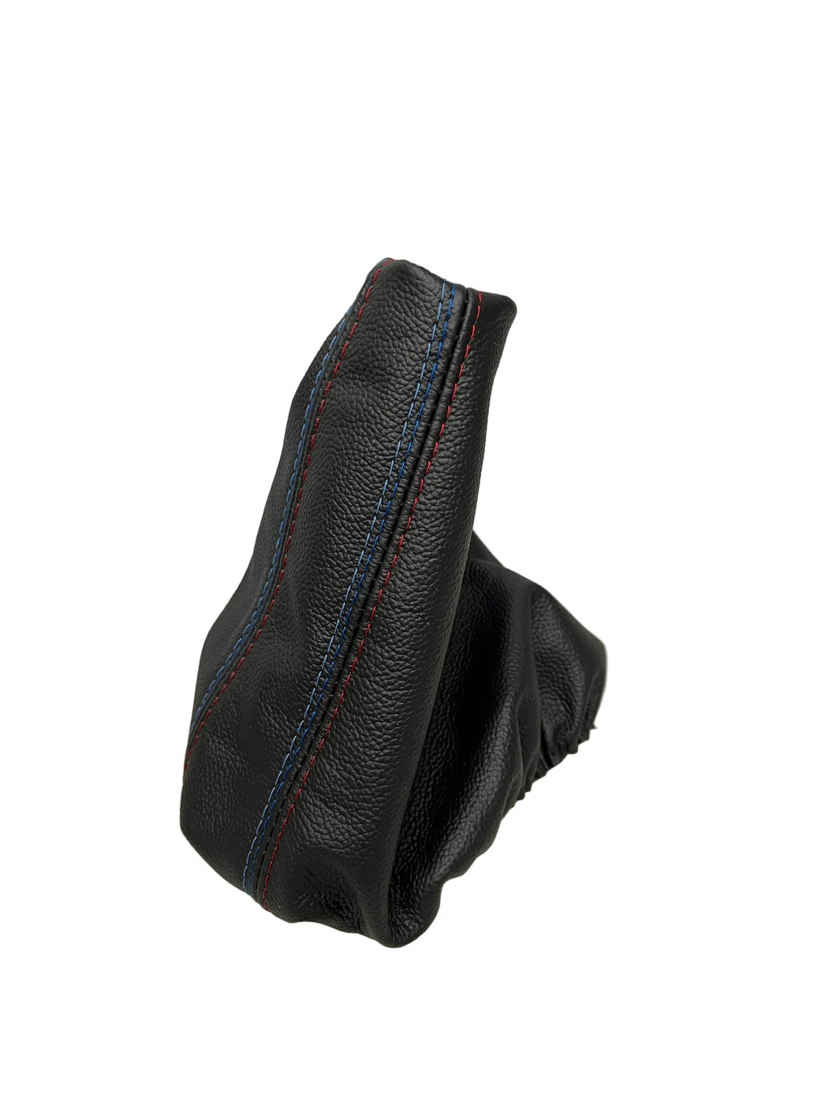 Leather console shift and parking brake boot cover for BMW E46, stitched handbrake and gear shift boot by JTS Custom Upholstery.