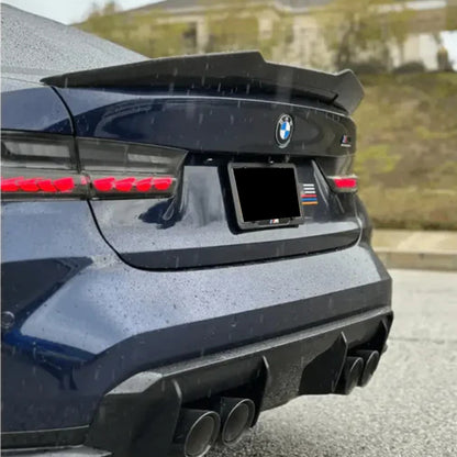 Carbon fiber PSM trunk spoiler for BMW G80 M3 and G20 3 Series, designed for a sleek, sporty look.