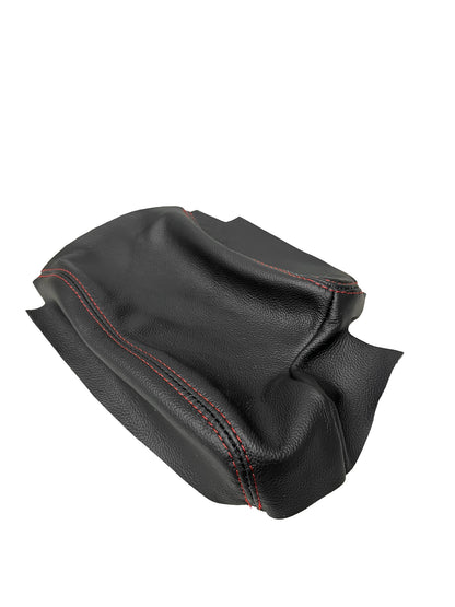 Red BMW E36/E46 3 Series genuine leather center console armrest cover with shift and handbrake boot, by JTS Custom Upholstery.
