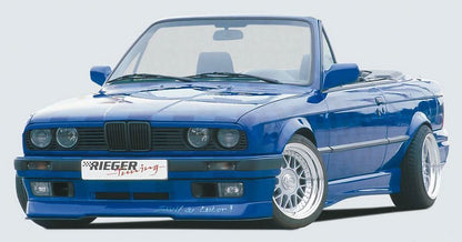 K2 Industries BMW E30 Facelift front lip spoiler mounted on the front bumper of a classic BMW E30 vehicle.