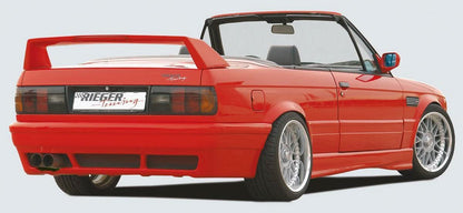 K2 Industries vented rear skirt extension for BMW E30 pre-facelift side skirts, enhancing rear styling and aerodynamics.