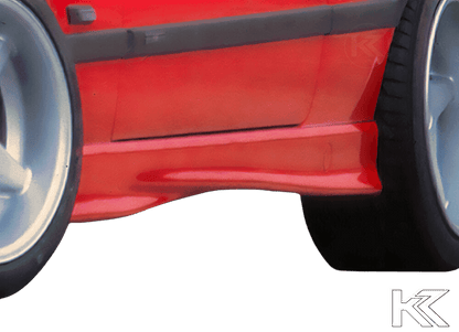 K2 Industries BMW E36 Compact Side Skirts V2, black exterior, sleek aerodynamic design for BMW E36 Compact model.