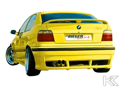 K2 Industries BMW E36 Compact vented rear skirt extension side skirts, black automotive body kit, close-up view