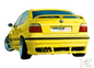 K2 Industries BMW E36 Compact vented rear skirt extension side skirts, black automotive body kit, close-up view