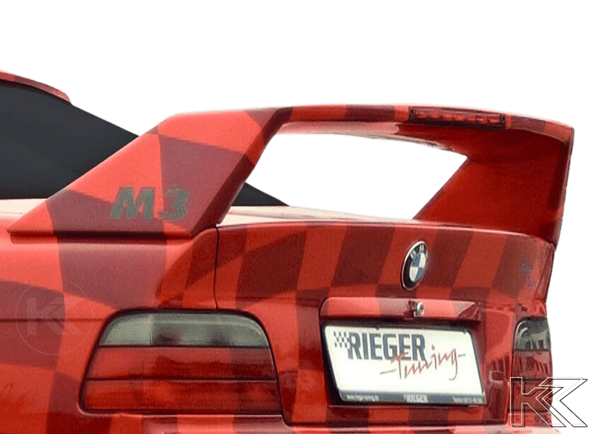 K2 Industries BMW E36 Convertible GT Wing spoiler without third brake light, aerodynamic design for BMW E36 convertible.