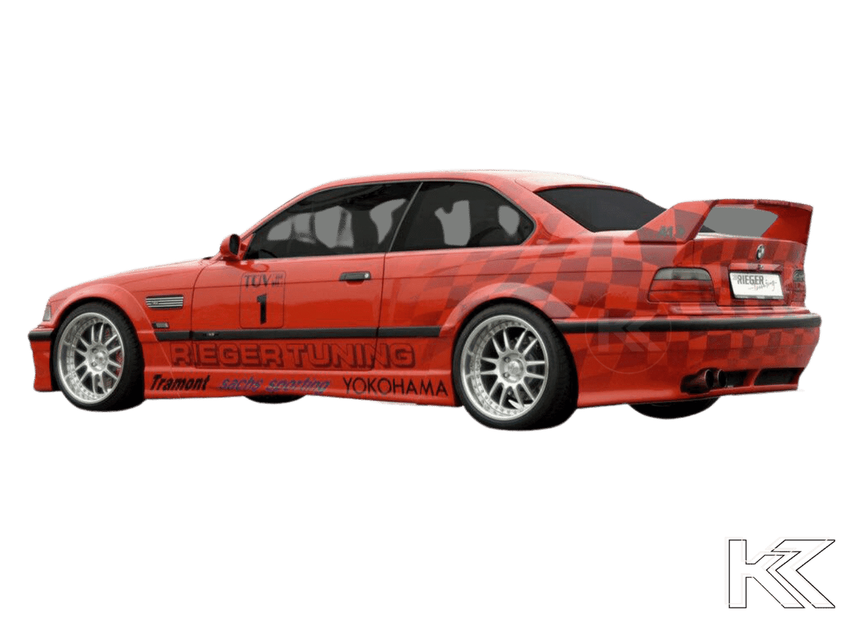 K2 Industries BMW E36 convertible GT wing spoiler without third brake light, aerodynamic car accessory for BMW E36 models