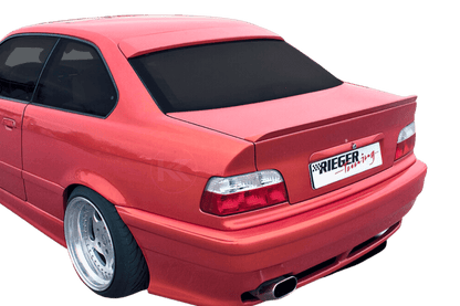 K2 Industries rear flap spoiler for BMW E36 coupe, aerodynamic spoiler designed for sporty look and improved rear downforce.