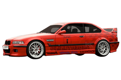 K2 Industries Rieger BMW E36 Coupe/Convertible Side Skirts V2 installed on car showing sleek side profile and aerodynamic design