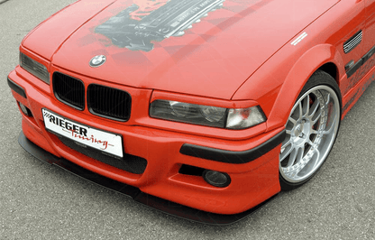 K2 Industries Rieger BMW E36 front splitter for Rieger front bumper, enhances aerodynamics and sporty appearance.