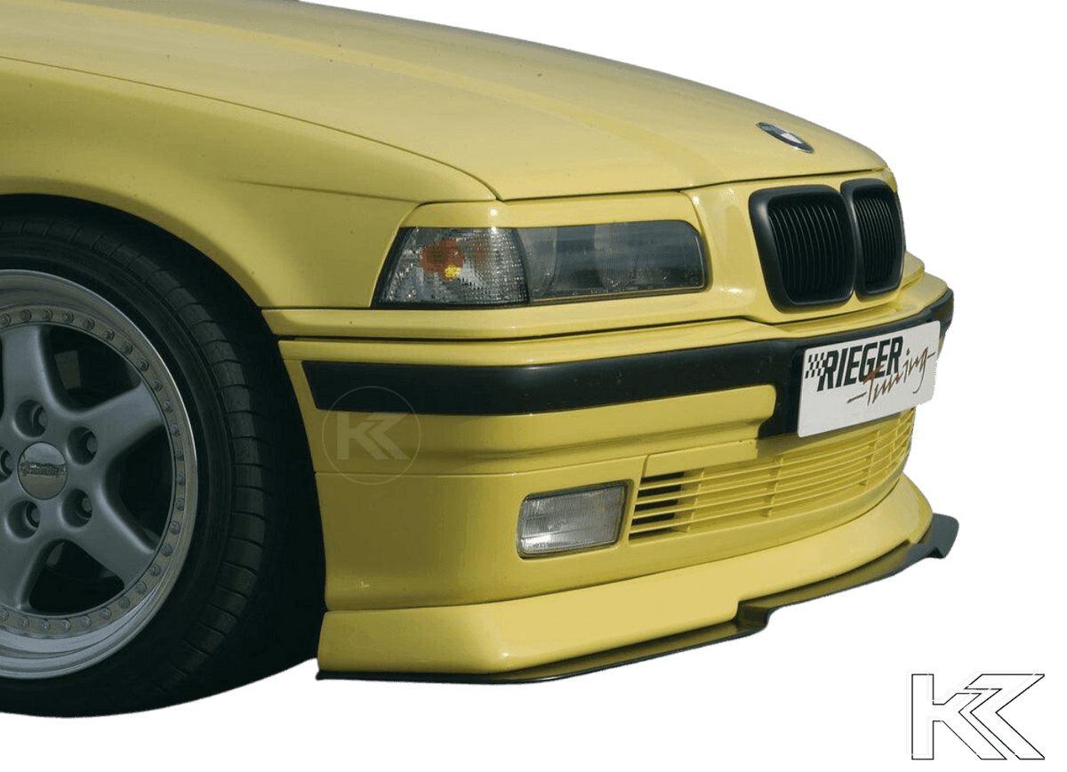 K2 Industries BMW E36 front splitter for Rieger front lip, sleek automotive accessory for enhanced aerodynamics and style.