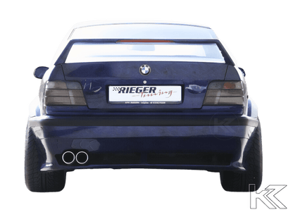 K2 Industries BMW E36 Sedan GT Wing spoiler without third brake light, rear view showing aerodynamic design and mounting points