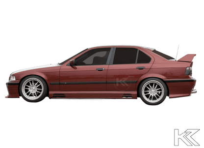 K2 Industries BMW E36 Sedan GT Wing spoiler without third brake light, designed for sporty exterior enhancement.