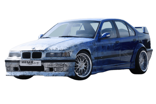 K2 Industries Rieger BMW E36 Sedan/Wagon Side Skirts V2 installed on vehicle, showcasing sleek automotive side panel enhancement.