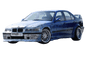 K2 Industries Rieger BMW E36 Sedan/Wagon Side Skirts V2 installed on vehicle, showcasing sleek automotive side panel enhancement.