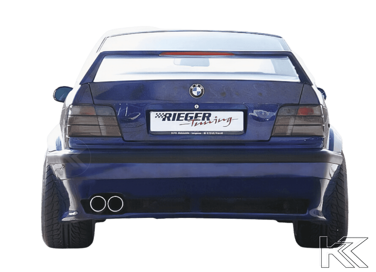 K2 Industries vented rear bumper for BMW E36 widebody, aftermarket bumper with vented design and sporty styling.