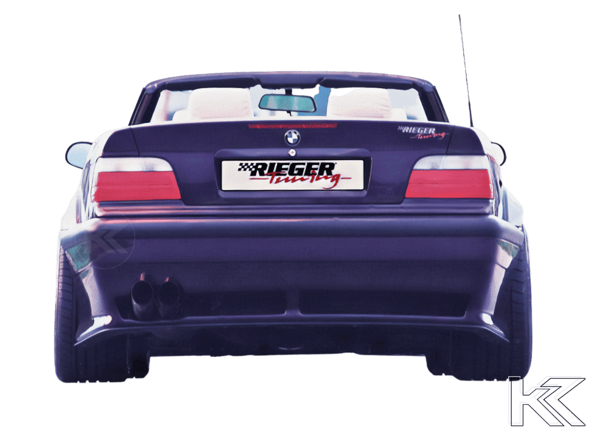 K2 Industries vented rear bumper for BMW E36 widebody, designed for enhanced aerodynamics and sporty appearance.