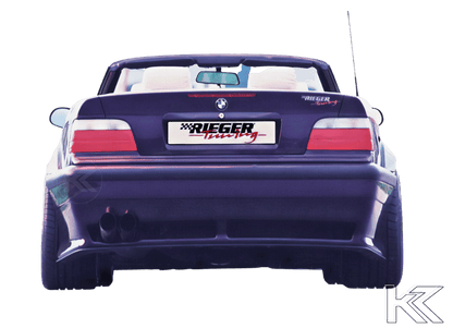K2 Industries vented rear bumper for BMW E36 widebody, designed for enhanced aerodynamics and sporty appearance.