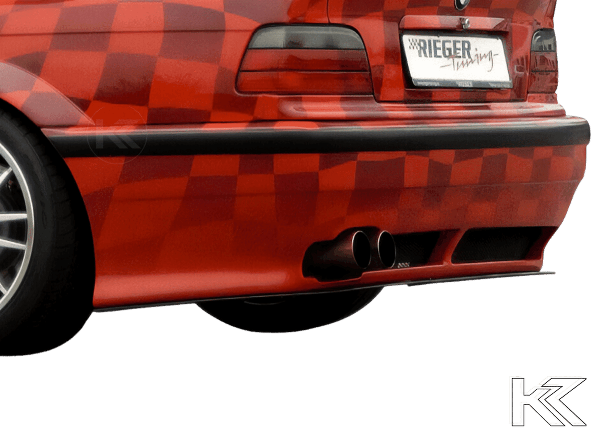 K2 Industries vented rear bumper for BMW E36 widebody, showcasing the sporty design and vented details.