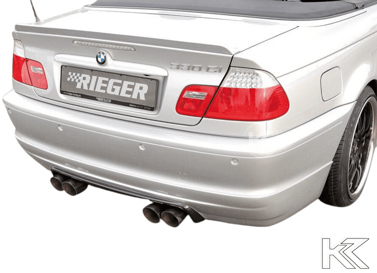 K2 Industries rear flap spoiler installed on a BMW E46 convertible, enhancing sporty appearance and aerodynamics.