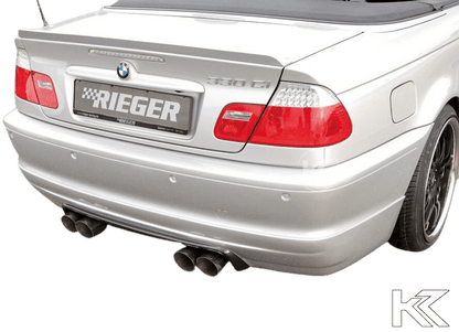 K2 Industries rear flap spoiler installed on a BMW E46 convertible, enhancing sporty appearance and aerodynamics.