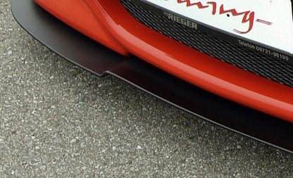 K2 Industries BMW E46 front splitter for Rieger front lip, aerodynamic car accessory, shown installed on vehicle.