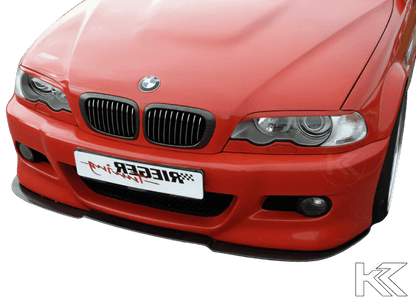 K2 Industries BMW E46 pre-facelift sedan and wagon front bumper, black plastic replacement part with grille openings.