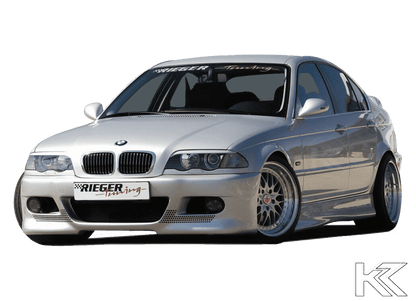 K2 Industries front bumper for BMW E46 Sedan, Coupe, Convertible Type 1, showing the sleek design and mounting points.