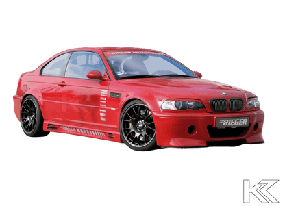 K2 Industries BMW E46 front splitter for CS-look bumper, enhances aerodynamics and sporty appearance with sleek design.