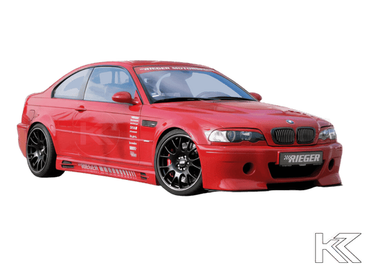 K2 Industries BMW E46 front splitter for CS-look bumper, enhances aerodynamics and sporty appearance with sleek design.