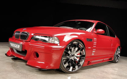 K2 Industries BMW E46 front lip splitter for CS-look bumper, enhances sporty appearance and aerodynamic performance.