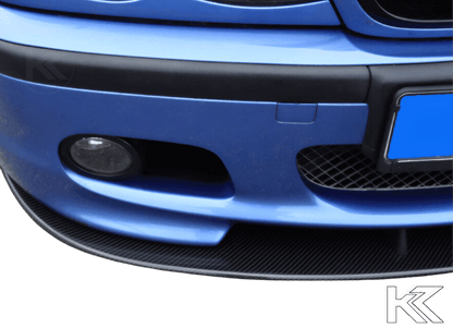 Carbon fiber front lip for BMW E46/Z4 M-Technic, designed by K2 Industries, showcasing a sleek, aerodynamic upgrade.