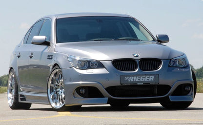 K2 Industries BMW E60 facelift sedan/wagon front bumper with parking distance control sensors, designed for Rieger BMW E60 models.