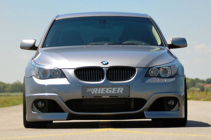K2 Industries BMW E60 facelift sedan/wagon front bumper with parking distance control sensors, designed for Rieger E60 models.