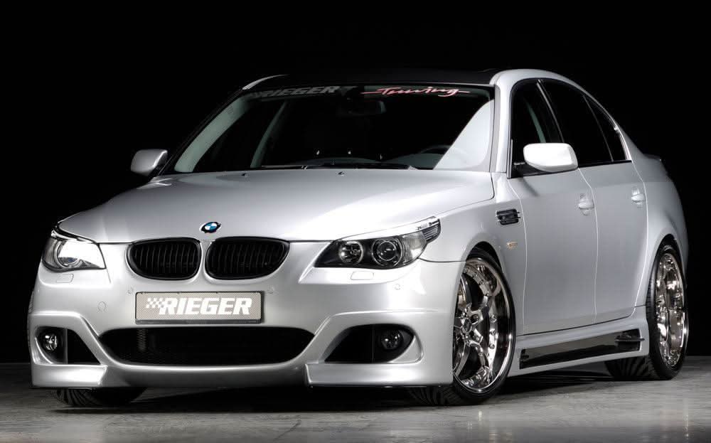 K2 Industries BMW E60 facelift sedan/wagon front bumper with PDC sensors, black plastic bumper part for E60 series.