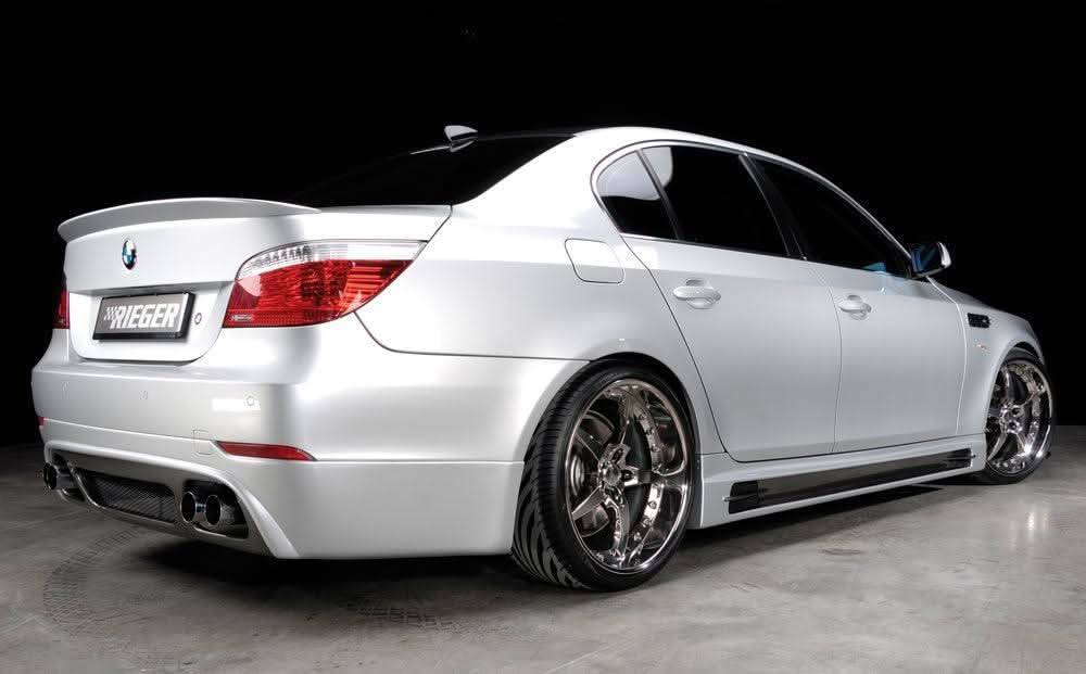 K2 Industries rear flap spoiler for BMW E60 Sedan, aerodynamic car spoiler mounted on the trunk lid.