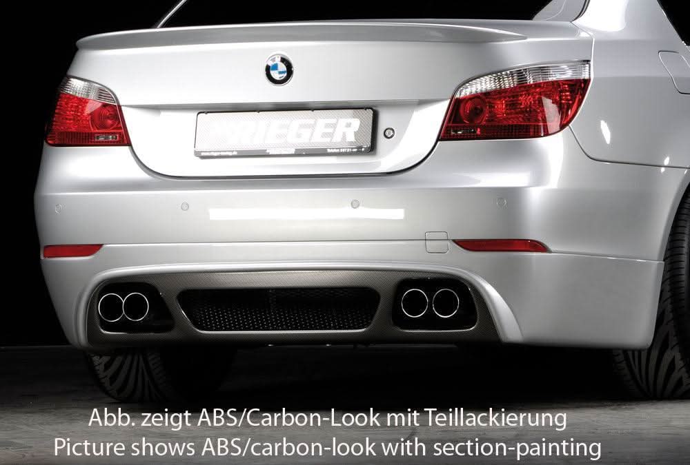 BMW E60 sedan side skirts with vented rear skirt extension by K2 Industries, showcasing sleek black car body enhancement.
