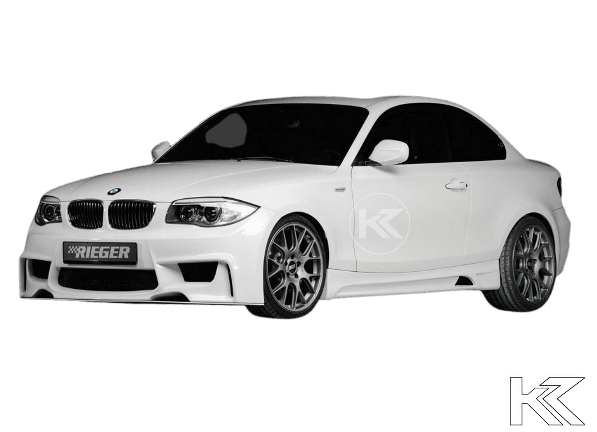 K2 Industries BMW E81-88 Rieger Side Skirts V1 installed on car, showcasing sleek design and fit for BMW E81-88 models.