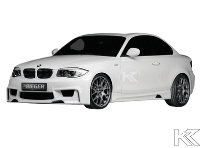 K2 Industries BMW E81-88 Rieger Side Skirts V1 installed on car, showcasing sleek design and fit for BMW E81-88 models.