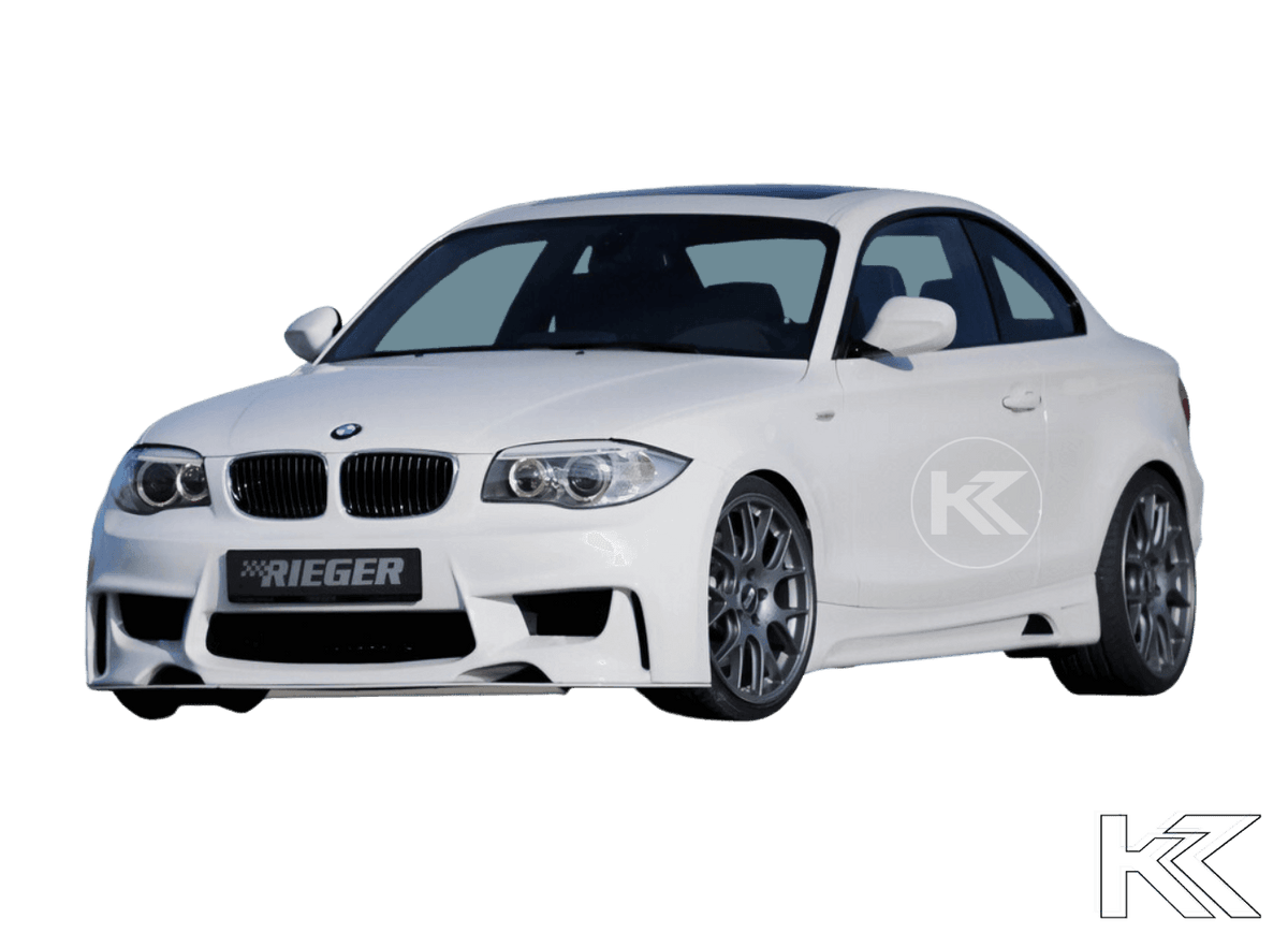 K2 Industries Rieger BMW E81-88 Side Skirts V1, sleek black side skirts with aerodynamic design for BMW E81-88 models.