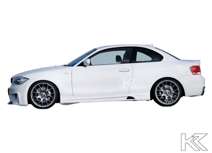 K2 Industries BMW E81-88 side skirts V1, black automotive side skirts for BMW E81-88 models, installed on vehicle side profile