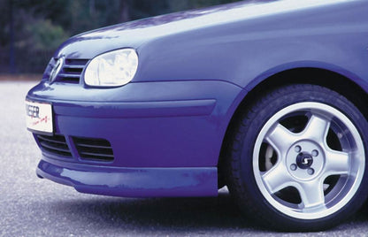 K2 Industries Rieger VW Golf 4 Convertible front lip spoiler, black aerodynamic car body accessory, close-up view