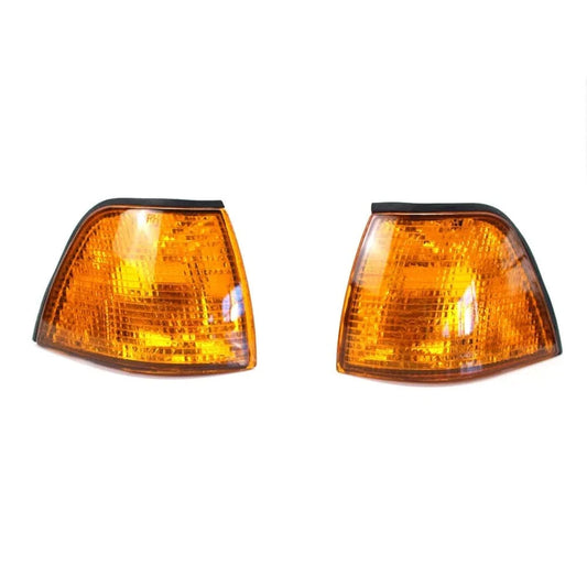 BMW E36 sedan/compact amber corner lights by K2 Industries, showing clear amber lenses and installation details.